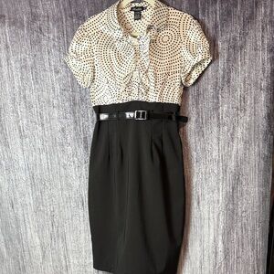 Roulette Black Pencil Skirt with Polka Dot Blouse